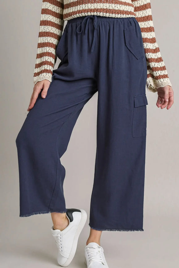Linen Cargo Pants | Blue