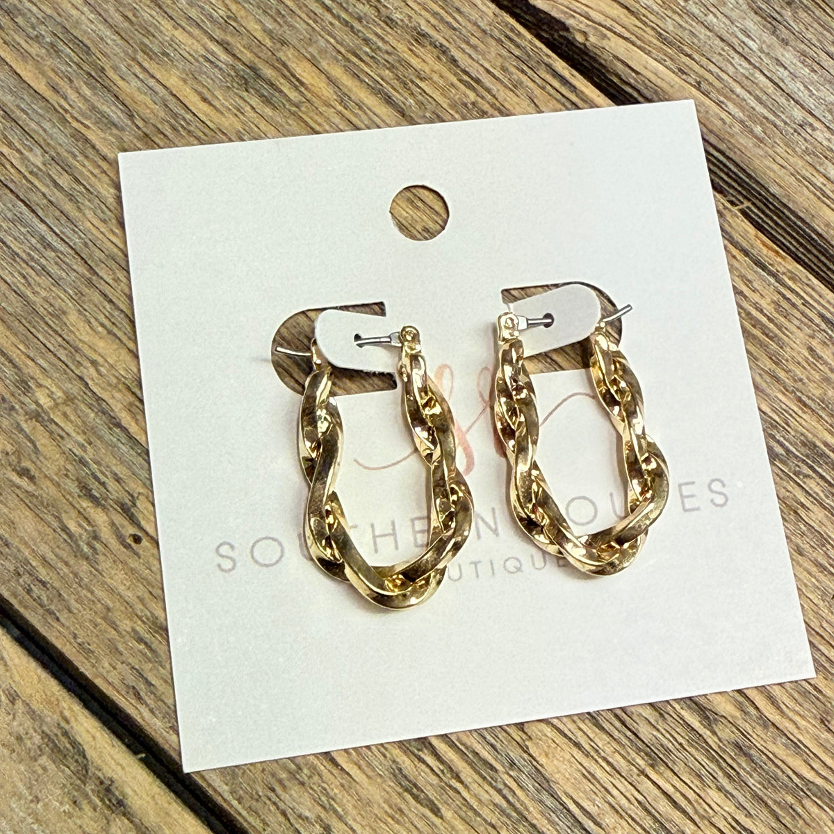 Twisted Rectangle Huggie Hoop Earrings | Gold