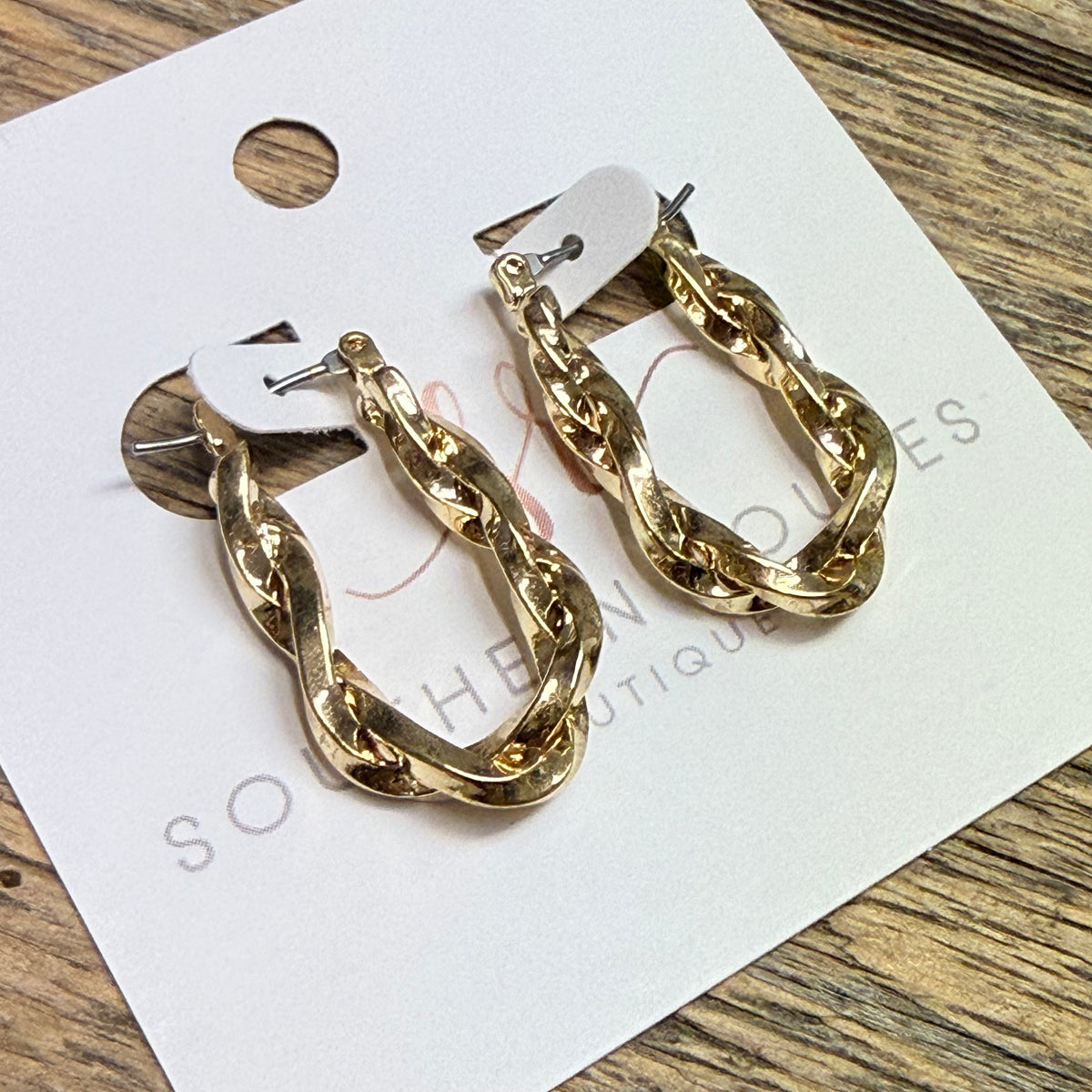 Twisted Rectangle Huggie Hoop Earrings | Gold