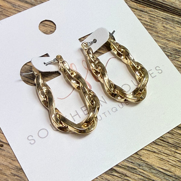 Twisted Rectangle Huggie Hoop Earrings | Gold