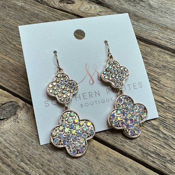 Crystal Double Quatrefoil Earrings | AB+Gold