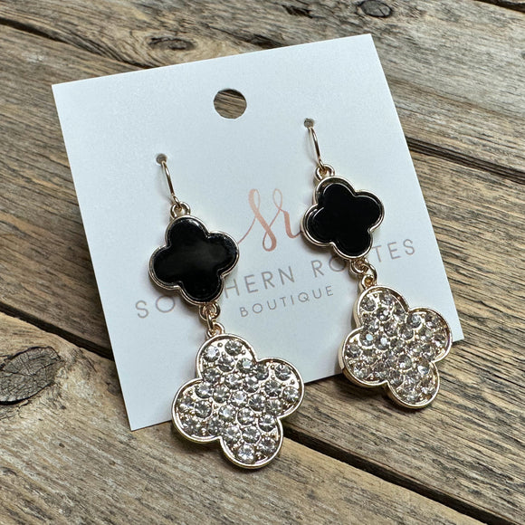 Crystal Double Quatrefoil Earrings | Black+Gold