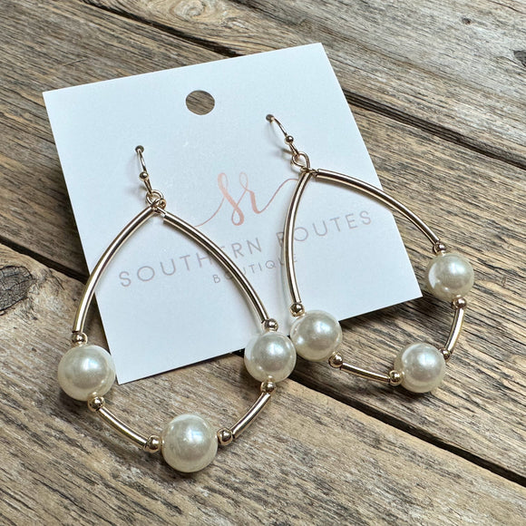 Large Pearl Accent Teardrop Earrings | Gold