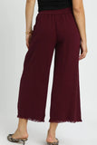 Cropped Linen Frayed Hem Pants | Merlot