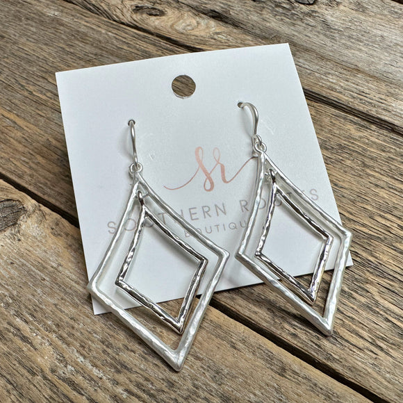 Triangular Shiny/Matte Metal Earrings | Silver