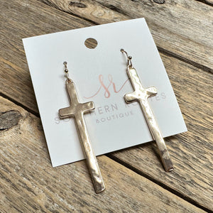 Hammered Metal Cross Earrings | Gold