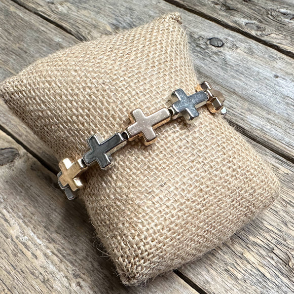 Cross Stretch Bracelet | Silver+Gold