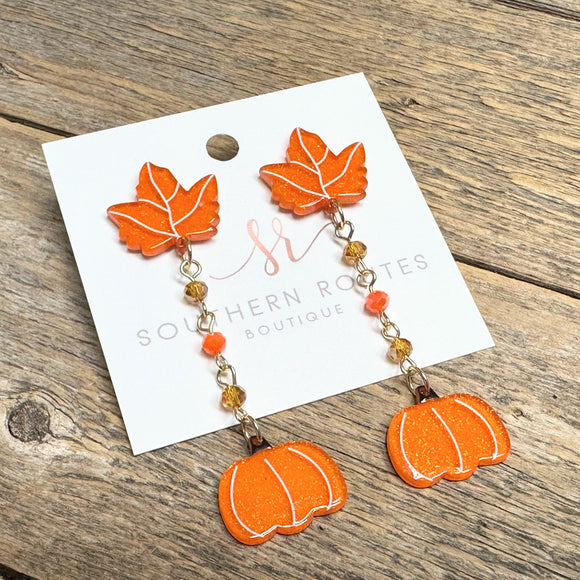 Fall Leaf Pumpkin Earrings | Orange