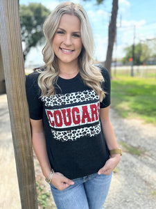 Leopard Cougars Tee | Red Glitter+Heather Black