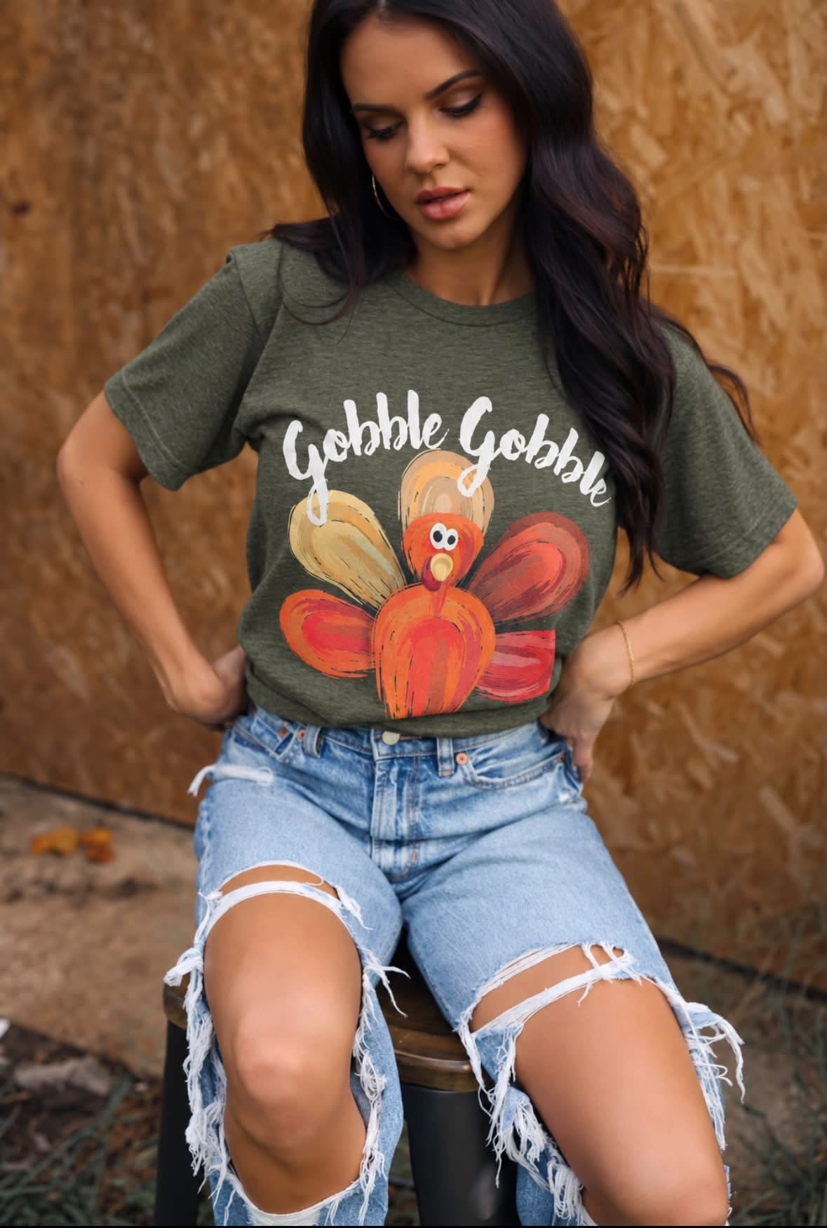 Gobble Gobble Turkey Tee | Heather Military Green