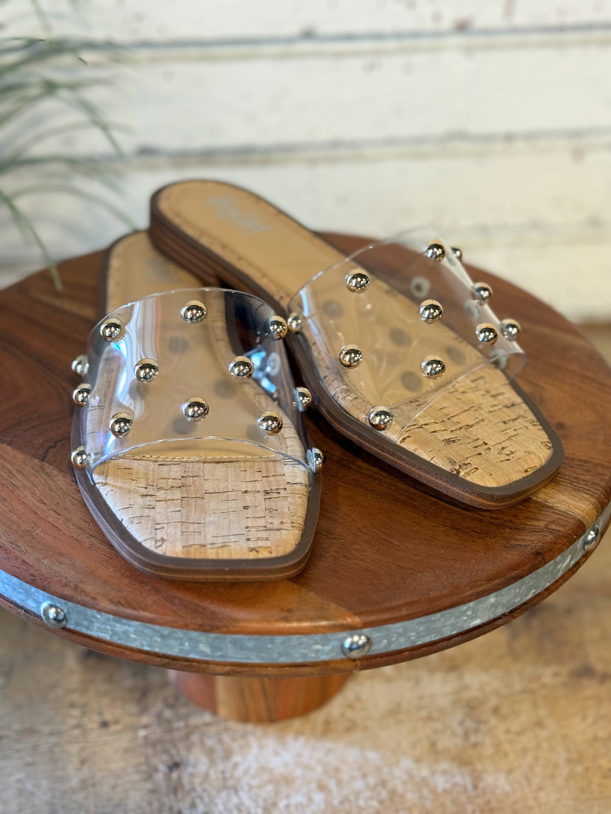 Corky's Come Aboard Sandal | Clear w/ Gold Studs
