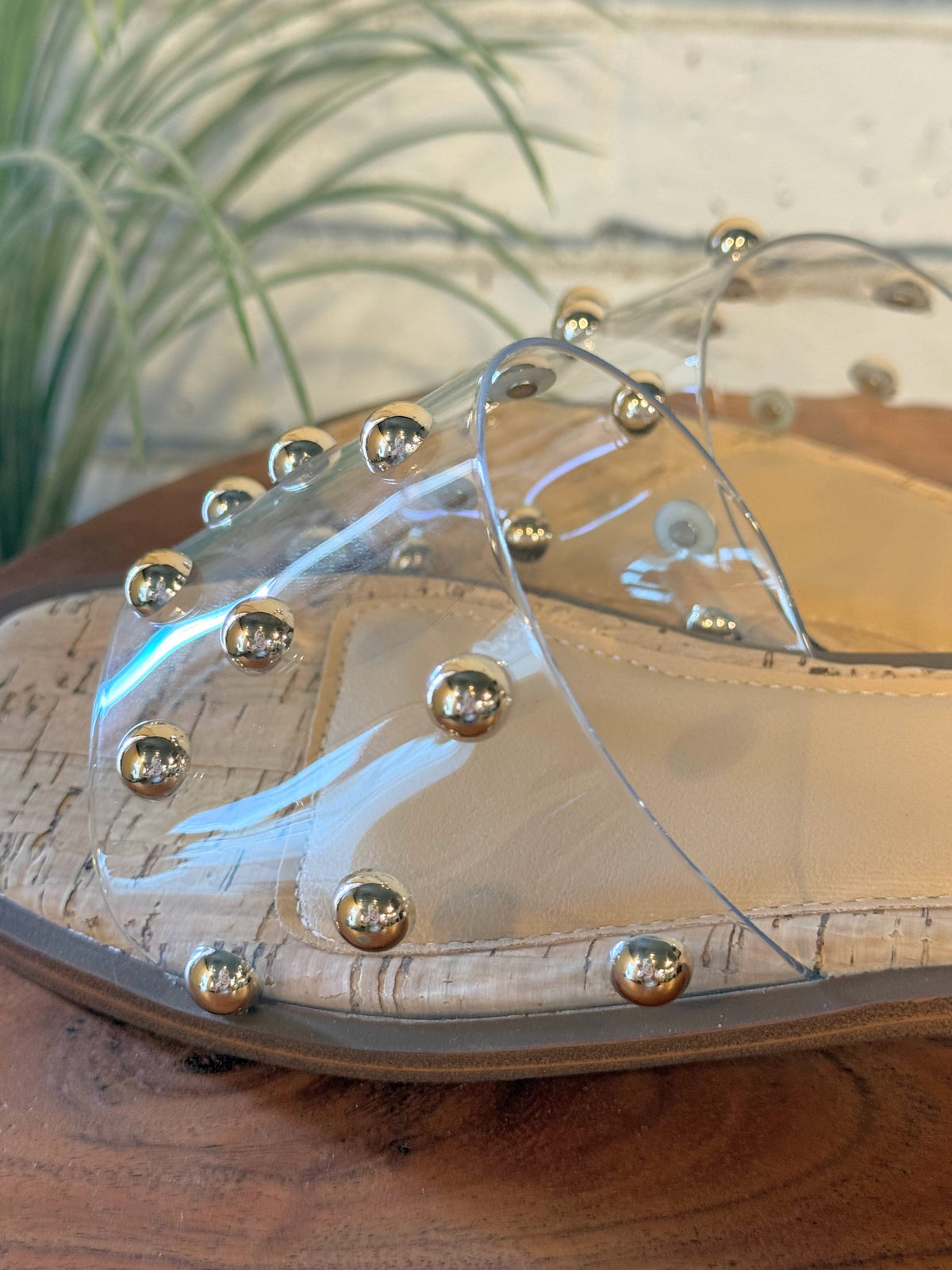 Corky's Come Aboard Sandal | Clear w/ Gold Studs