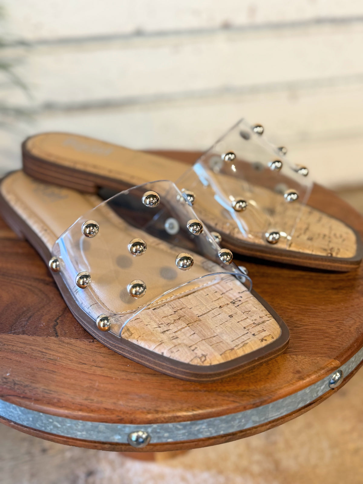 Corky's Come Aboard Sandal | Clear w/ Gold Studs