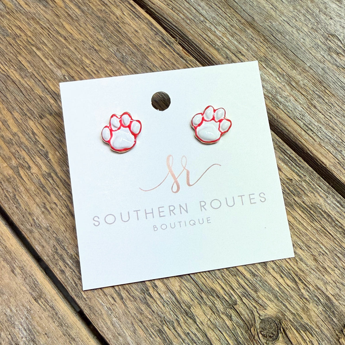 Cougar Paw Stud Earrings | Red/White