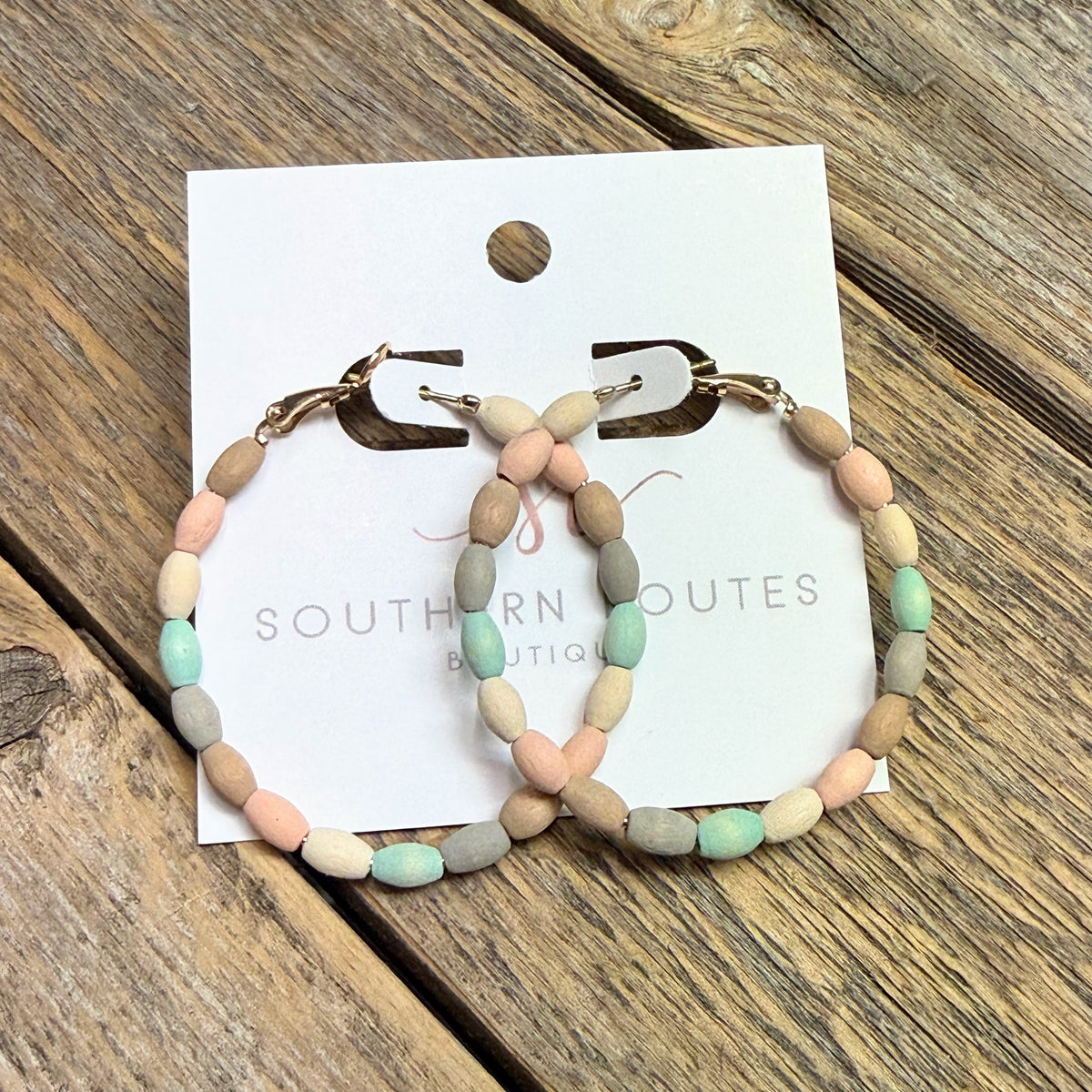 Wooden Bead Hoop Earrings | Pastel Multi