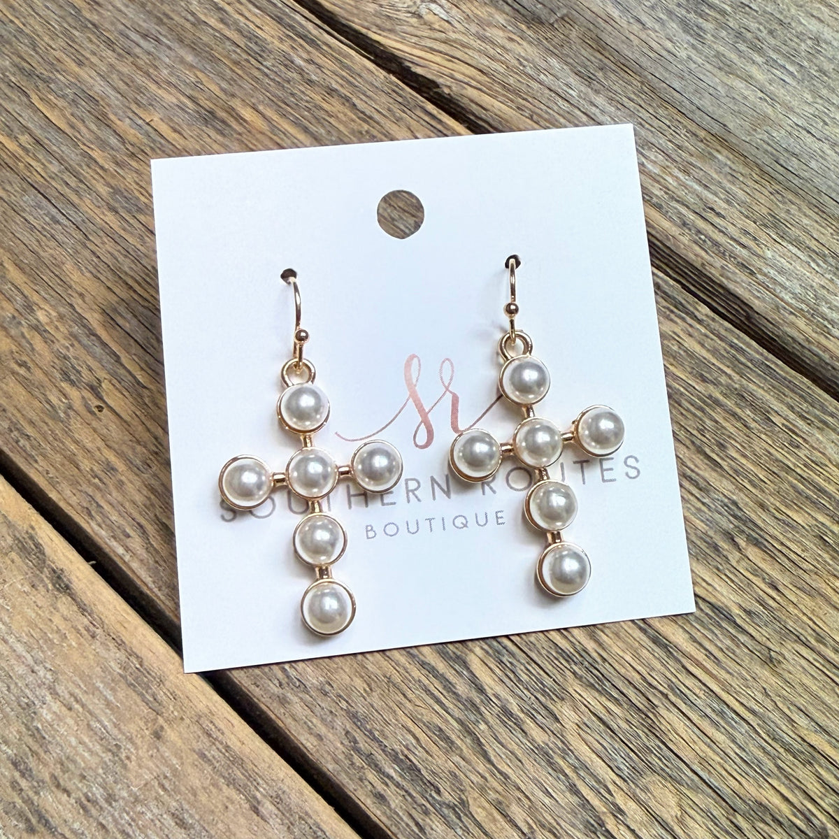 Pearl Cross Earrings | Gold
