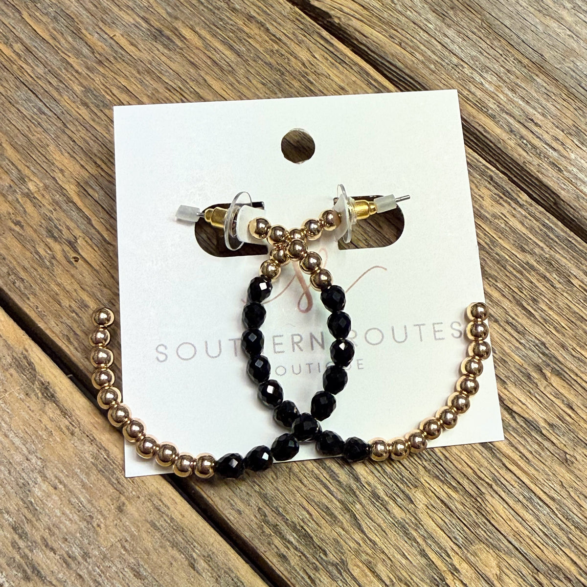 Beaded Hoop Earrings | Black