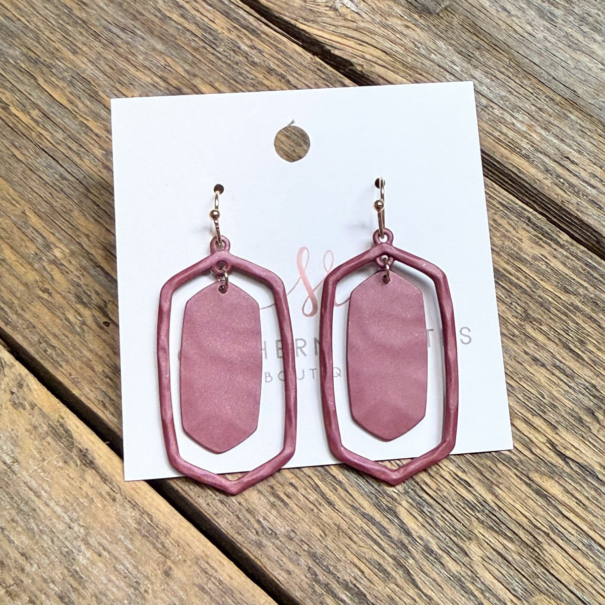 Satin Hexagon Metal Earrings | Mauve