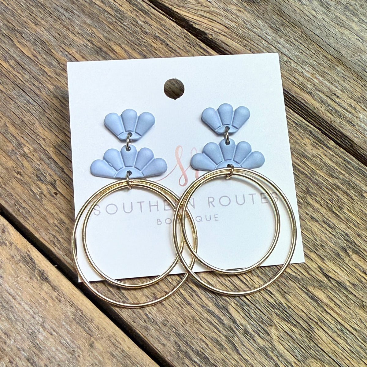 Shell Double Circle Drop Earrings | Chambray/Gold