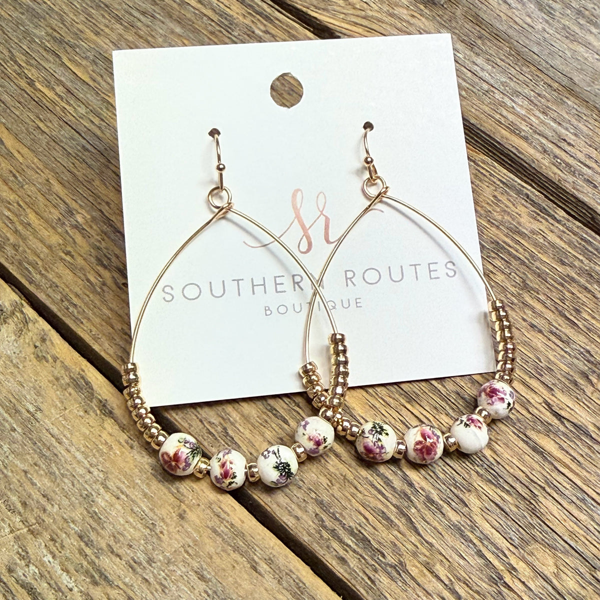 Teardrop Ornate Floral Bead Earrings | Mauve