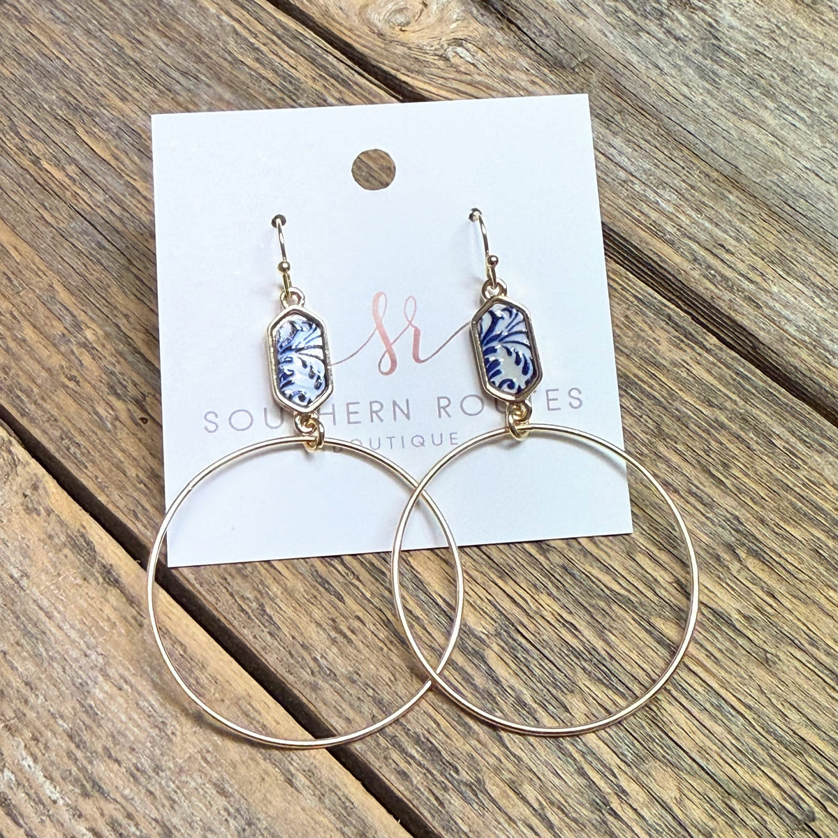 Ornate Accent Circle Drop Earrings | Blue