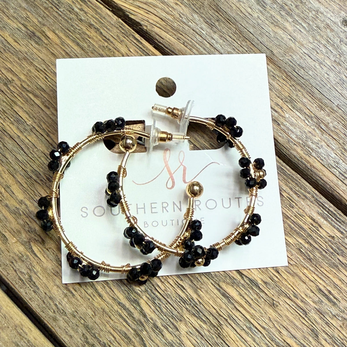 Floral Hoop Earrings | Black