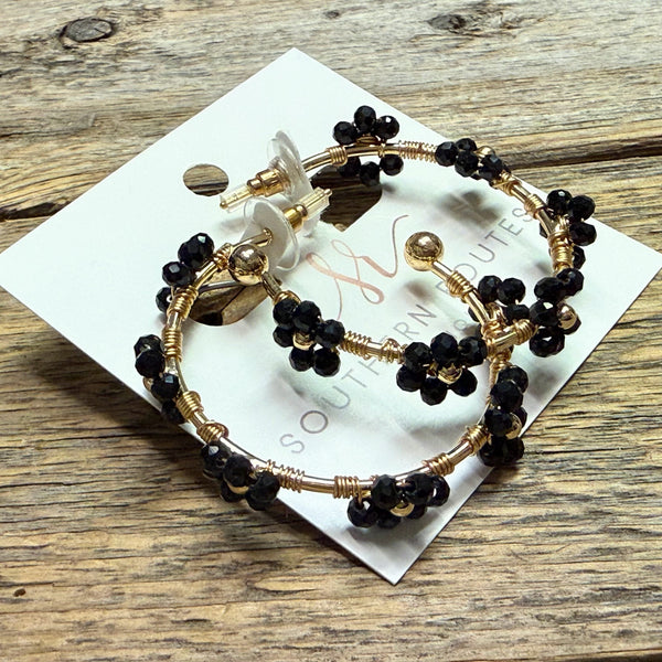 Floral Hoop Earrings | Black