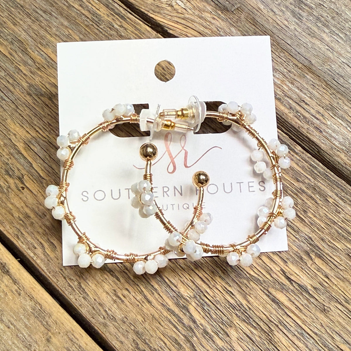 Floral Hoop Earrings | White