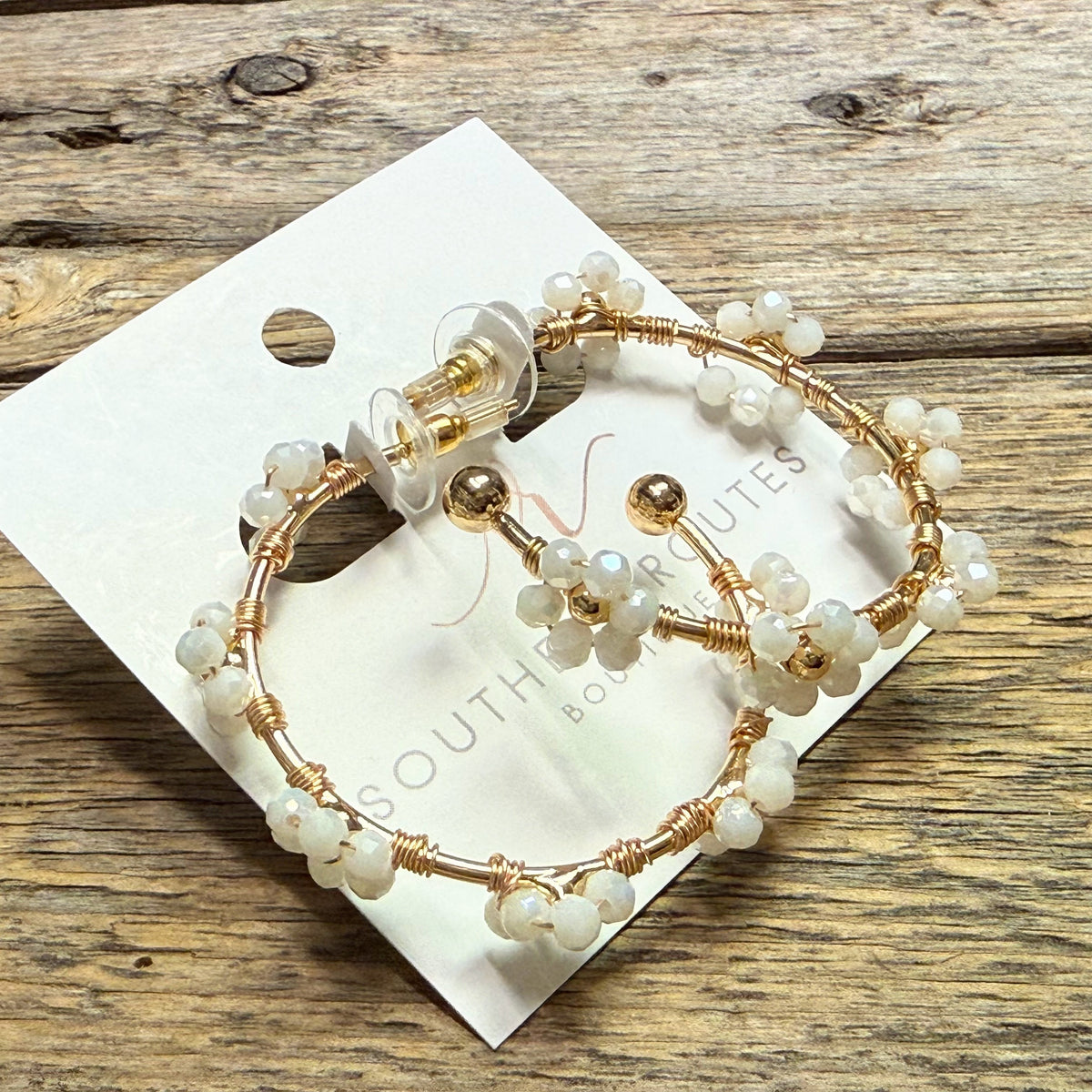 Floral Hoop Earrings | White