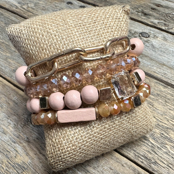 Wood Beaded Chain Stretch Bracelet Set | Dusty Rose