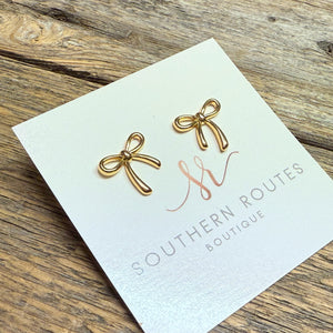 18k Gold Dipped Coquette Bow Stud Earrings | Gold