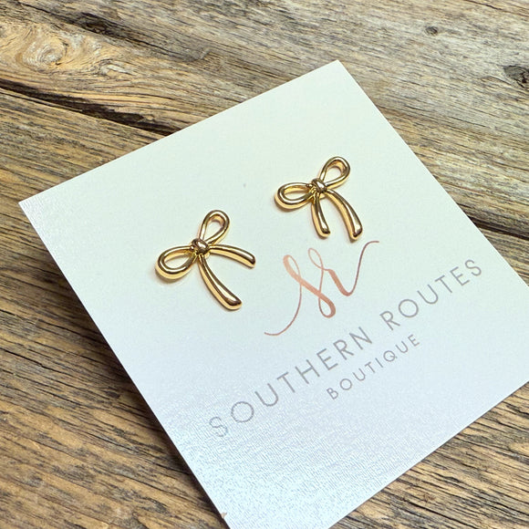 18k Gold Dipped Coquette Bow Stud Earrings | Gold