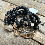 Wood Beaded Chain Stretch Bracelet Set | Black