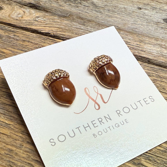 Acorn Stud Earrings | Brown/Gold