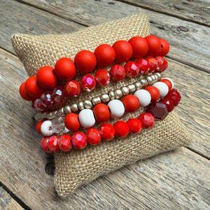 Stretch Beaded Bracelet Set | Red Mix