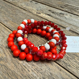 Stretch Beaded Bracelet Set | Red Mix