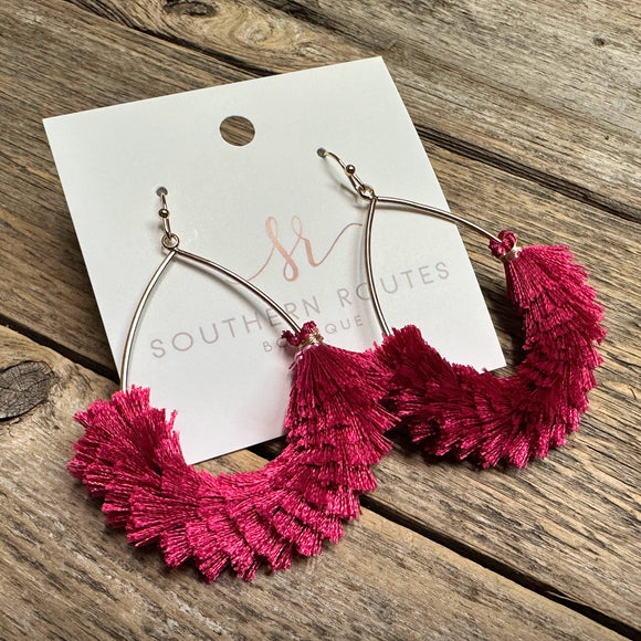 Pom Fan Earrings | Dark Fuchsia