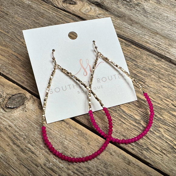 Beaded Golden Nugget Teardrop Earrings | Fuchsia