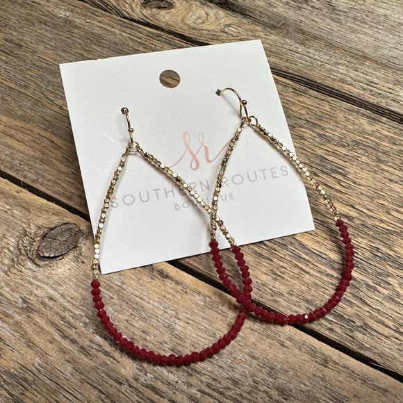 Beaded Golden Nugget Teardrop Earrings | Dark Red