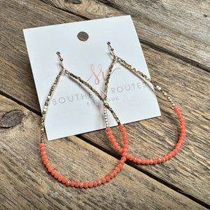 Beaded Golden Nugget Teardrop Earrings | Coral Orange