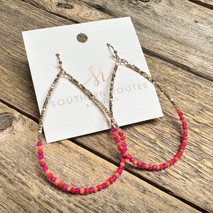 Beaded Golden Nugget Teardrop Earrings | Fuchsia Mix