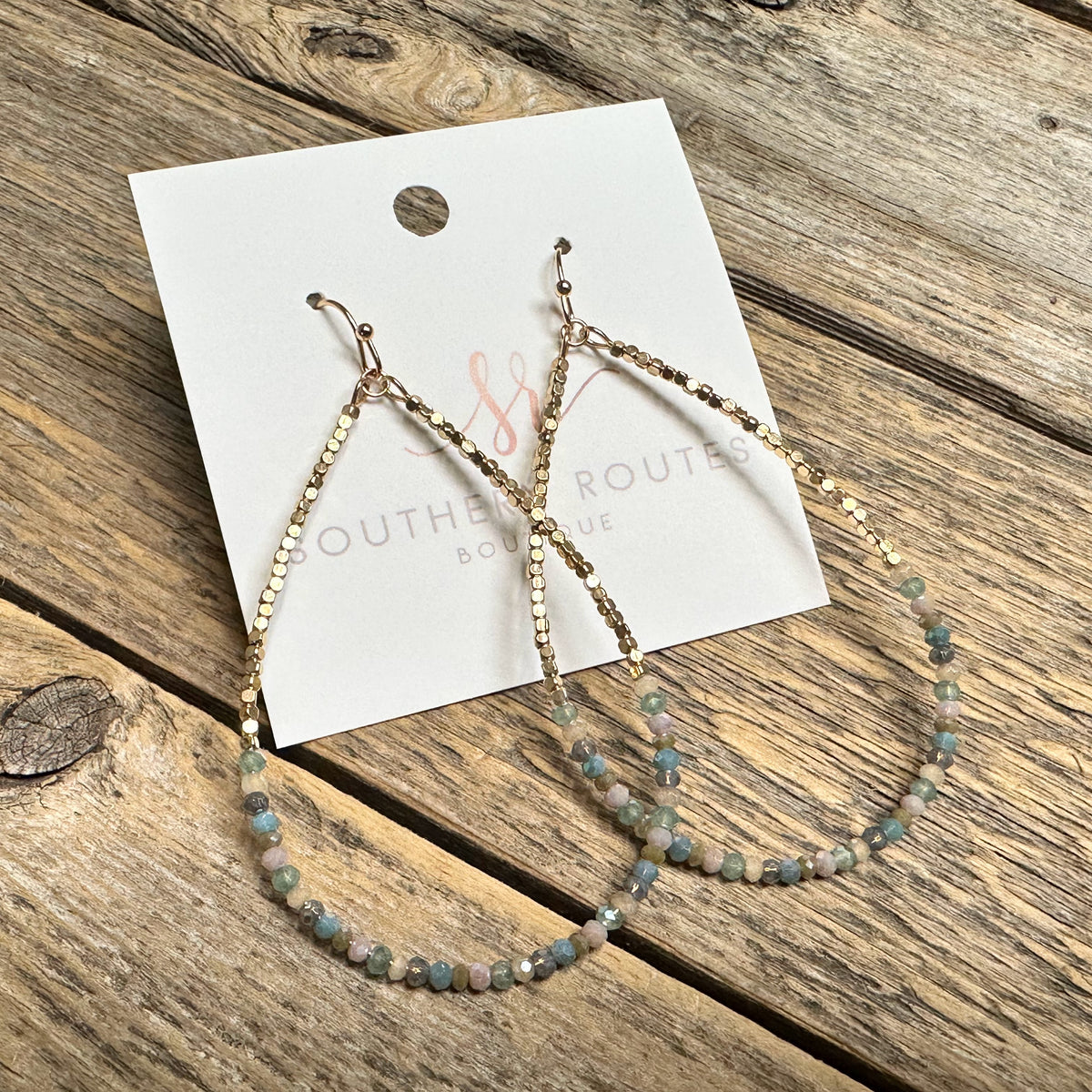 Beaded Golden Nugget Teardrop Earrings | Light Multi