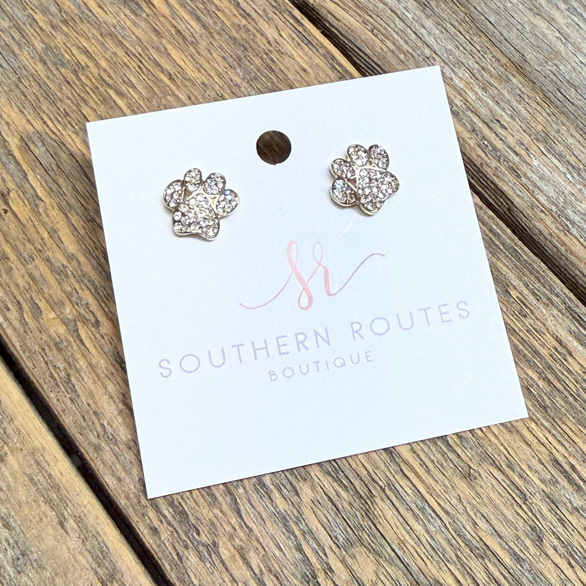 Cougar Paw Stud Earrings | Crystal/Gold