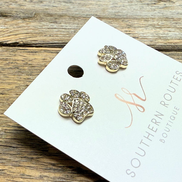 Cougar Paw Stud Earrings | Crystal/Gold