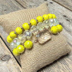 Faceted Glass Beaded Bracelet Set | Yellow