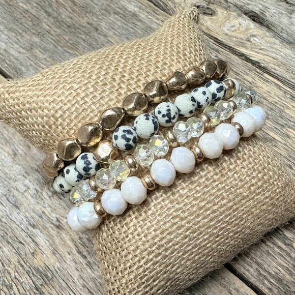 Gold Detail Beaded Bracelet Set | Dalmatian