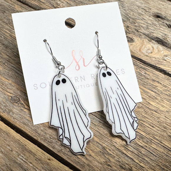 Ghost Acrylic Halloween Earrings | White