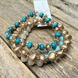 Gold Cluster Beaded Bracelet Set | Turquoise
