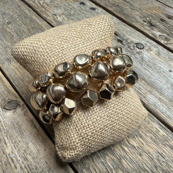 Chunky Beaded Stretch Bracelet Set | Gold