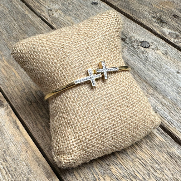 Crystal Cross Bangle Bracelet | Gold